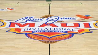 Maui Invitational logo on basketball court