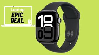 Apple Watch Series 10 black colorway against neon green background