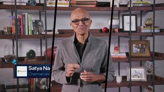 Split view of Satya Nadella's presentations during the Intel, Qualcomm, and AMD keynotes at Computex 2024