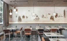 Qiu Anxiong wall mural at Atlas Kitchen restaurant, New York, USA