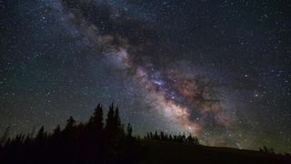 The Milky Way&#039;s central region, where Sagittarius and the group of ancient stars can be found, above Telluride, Canada.