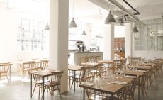 The non-fussy, industrial interior of Lyle’s, located in the Tea Building in London’s Shoreditch