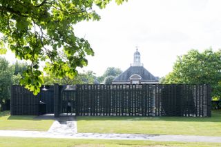 Frida Escobedo photography of Serpentine Pavilion 2018 - a latticed structure with an internal courtyard