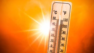 The question How hot is the sun is represented by a graphic of the sun with a large thermometer in the foreground showing high temperatures.