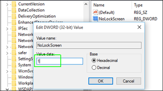 Set NoLockScreen to 1