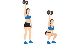 Overhead single arm dumbbell squat