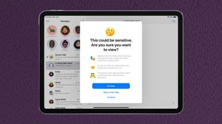 An iPad display a sensitive photo warning
