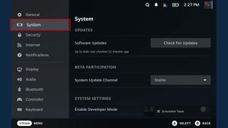 Steam Deck System tab.