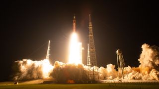 NASA's Space Launch System rocket carrying the Orion spacecraft launches on the Artemis I flight test, Wednesday, Nov. 16, 2022, from Launch Complex 39B at NASA’s Kennedy Space Center in Florida.