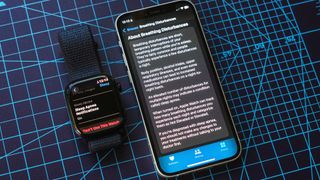 Apple Watch 10 next to an iPhone showing the sleep apnea notifications set up screen