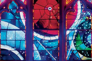 The 'Space Window' at Washington National Cathedral features a moon rock returned to Earth by Neil Armstrong and his Apollo 11 crew.