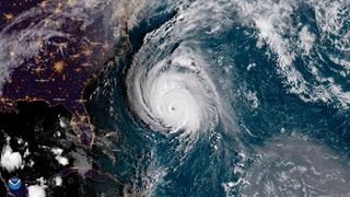 Hurricane Florence, seen here as a Category 4 storm on Sept. 12, 2018, was downgraded to a Category 2 storm as it neared the North Carolina coast. 