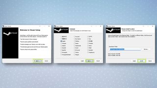 Steam installation dialogue boxes