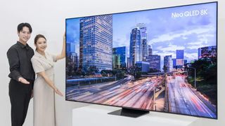 The Samsung QN990C 8K QLED TV on display in South Korea.