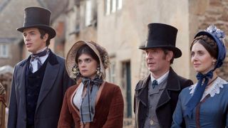 (left to right) Harry Richardson,Gwynett Keyworth,Tom Hollander, Alison Brie in Doctor Thorne