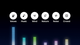 Slide from Samsung Galaxy Unpacked January 2025 showing the 6 different categories of audio identifiable by Audio Eraser with EQ settings applied to each.