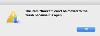 Item can't be moved to trash because it is still open