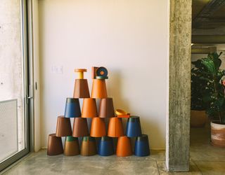 leather stools at Selma Feriani gallery