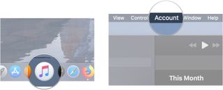Cancel Apple Music subscription on Mac by showing: Open Music, click Account