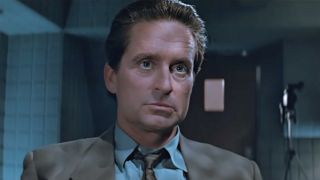 Michael Douglas in awe of Sharon Stone in 1992&#039;s &quot;Basic Instinct.&quot;