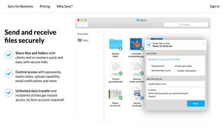 Sync's webpage discussing the service's file sharing features