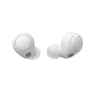 White Sony WF-C700N earbuds on a white background.