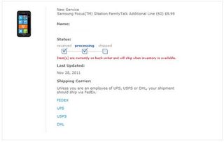 Samsung Focus S back order notice