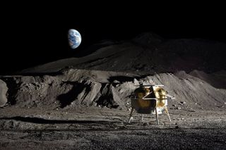 Artist's illustration of Astrobotic's Peregrine lander on the surface of the moon.