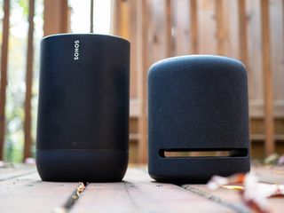 Amazon Echo Studio next to Sonos Move