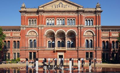 An installation by Nebbia Works at the Victoria and Albert Museum, featuring a perforated sheet of aluminium creating shade on the fountain in the John Madejski Garden  