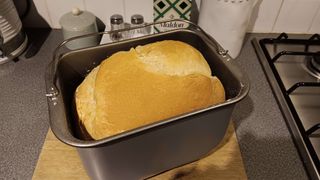 White loaf of bread made with the Breville Custom Loaf Bread machine