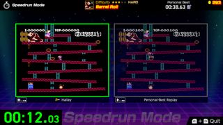 A screenshot showing speedrun mode with Donkey Kong in Nintendo World Championships: NES Edition