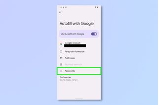 A screenshot showing the steps required to add a Google Password manager shortcut to your Android home screen