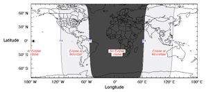 This visibility chart of the March 23, 2016 penumbral lunar eclipse shows the regions from which the lunar eclipse will be visible, weather permitting.