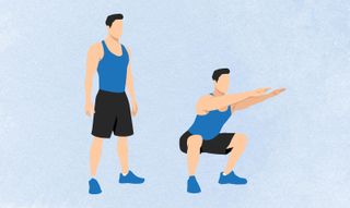 an illo of a man doing a bodyweight squat