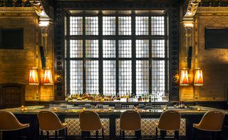 Bar with countertop and designed lamps