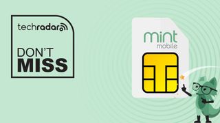 Mint Mobile branded sim card and fox on green background with don't miss text overlay