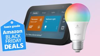 An Echo Show 5 (3rd Gen) with a Sengled smart bulb with a Tom&#039;s Guide deals badge