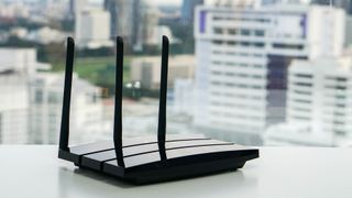 A Wi-Fi router on a windowsill