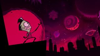 Zim with his hand in the air in INVADER ZIM: ENTER THE FLORPUS, one of the Best family movies on Netflix