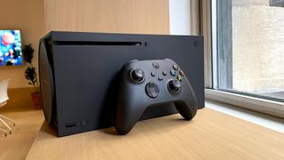 a photo of the xbox series x on its side