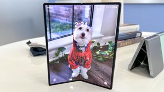 Samsung Galaxy Z Fold 6 with dog wallpaper