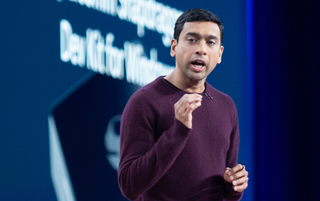 Pavan Davuluri, head of Microsoft Windows, speaks at the Microsoft Build event in Seattle, Washington, US, on Tuesday, May 21, 2024. The event allows attendees to grow their skills in topics such as building copilots, generative AI, securing applications, cloud platforms, and low-code. Photographer: Chona Kasinger/Bloomberg via Getty Images