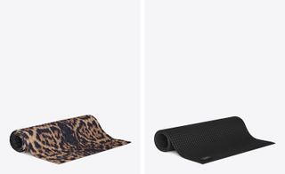 Saint laurent yoga mats in black and leopard print against background