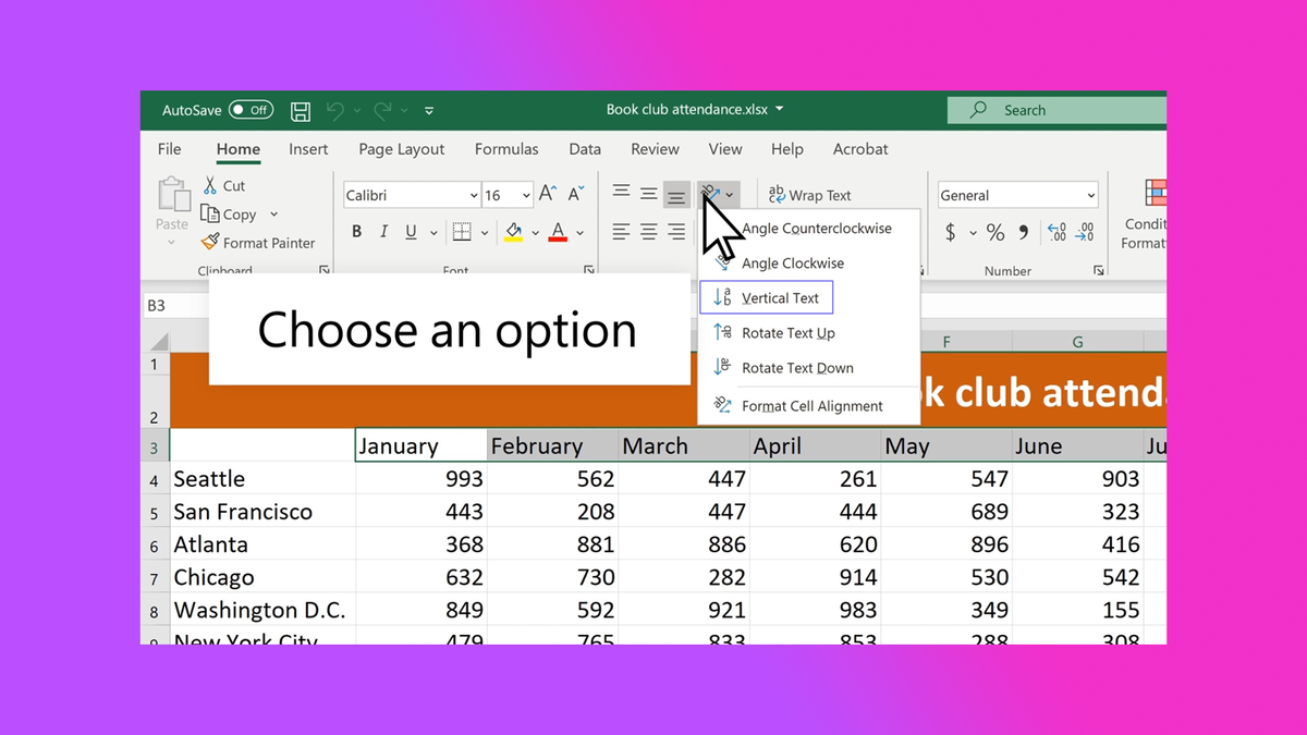 How to make text vertical in Excel