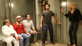 Danny DeVito, Charlie Day, Glenn Howerton, Rob McElhenney and Kaitlin Olson in It's Always Sunny in Philadelphia