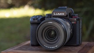 Panasonic Lumix S5 II camera on a table with view of the front