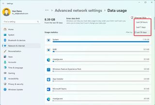 Data usage sort menu