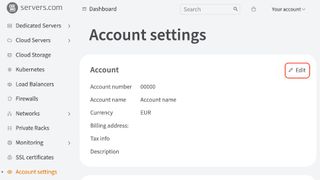 Servers.com account settings