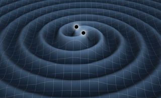 This artist's illustration depicts the creation of gravitational waves from two orbiting black holes as ripples in space-time. In March 2014, astronomers announced the first detection of long-sought gravitational waves, though some critics now say the fin